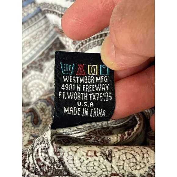 Panhandle Men's Polo Button Down XXL 100% Cotton Bohemian Long Sleeve paisley - Picture 11 of 13